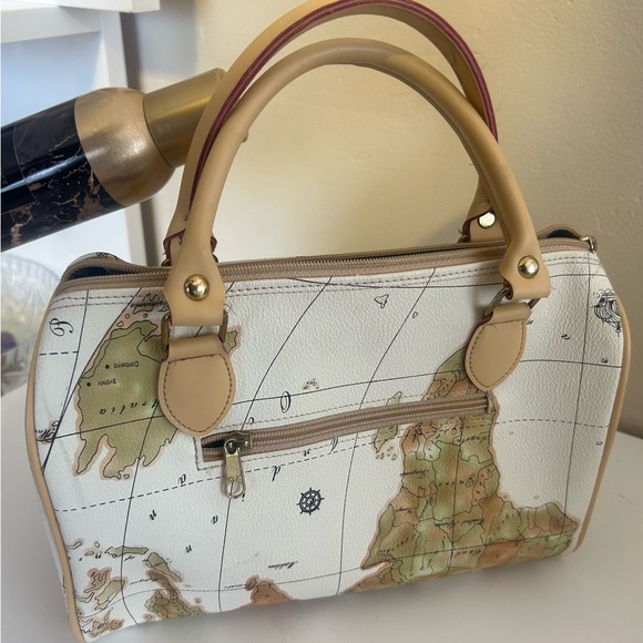 Map Print Cream and Tan Women's Bag - Picture 4 of 7